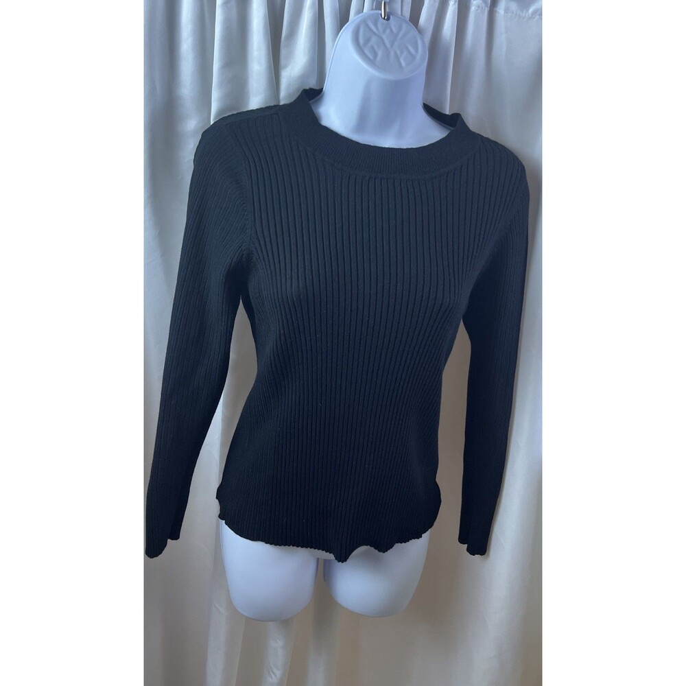 Amelotte Women’s Vertical Black Rib Knit Long Sleeve Sweater Size L Business